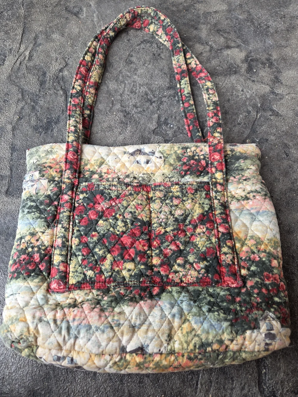 Quilted Floral Tote Bag With Zippered Pouch in Multicolor Handmade